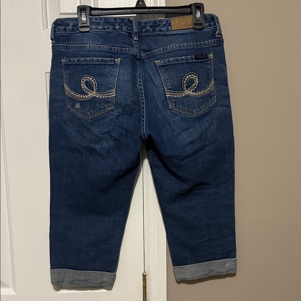 Seven7 Women’s Cuffed Distressed Deep Blue Cropped Jeans – Size 10 - Picture 10 of 16